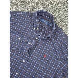 Ralph Lauren Button Down Shirt Mens Medium‎ Blue Plaid Long Sleeve